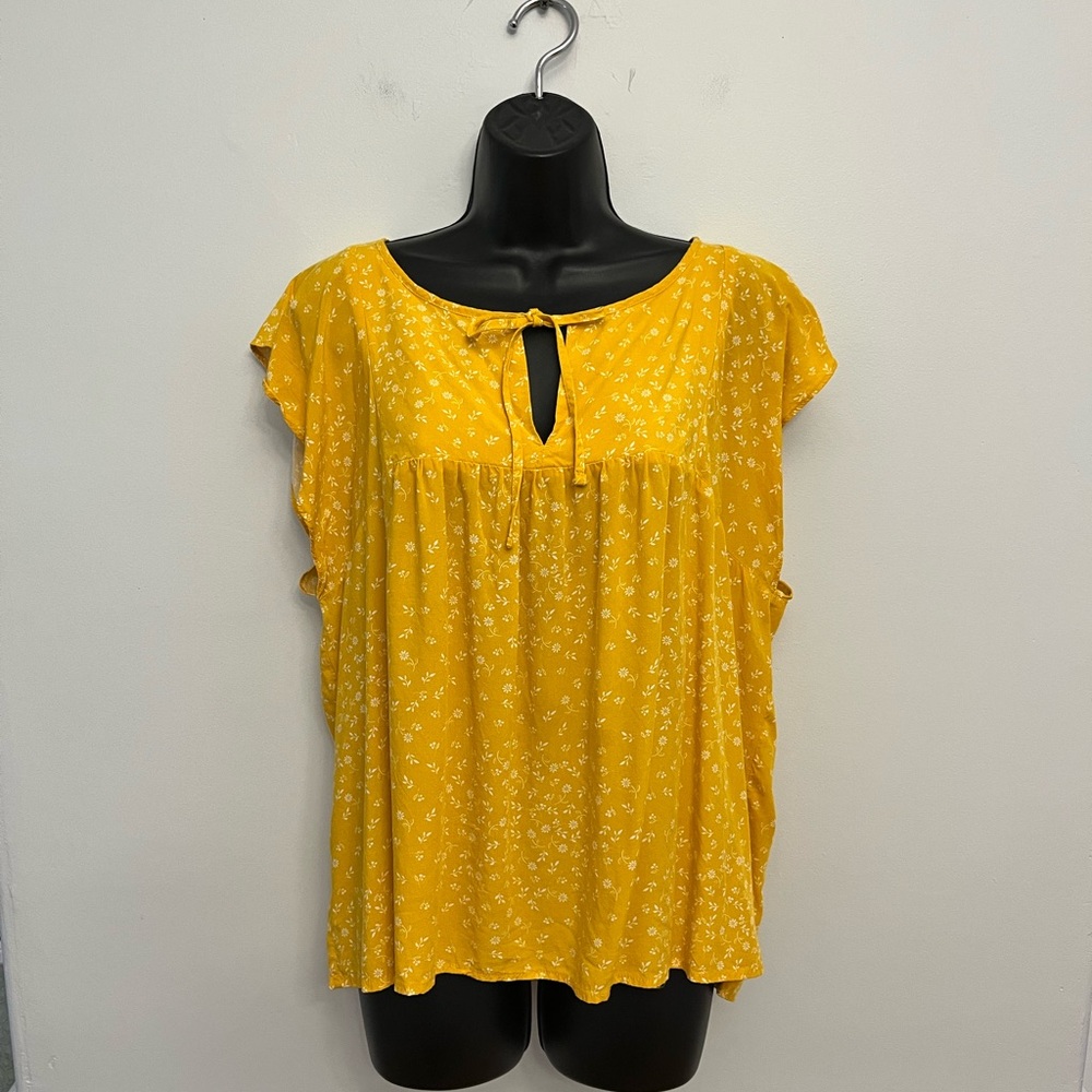 Old Navy Yellow Floral Flutter Sleeve Peasant Blouse, Size XXL
